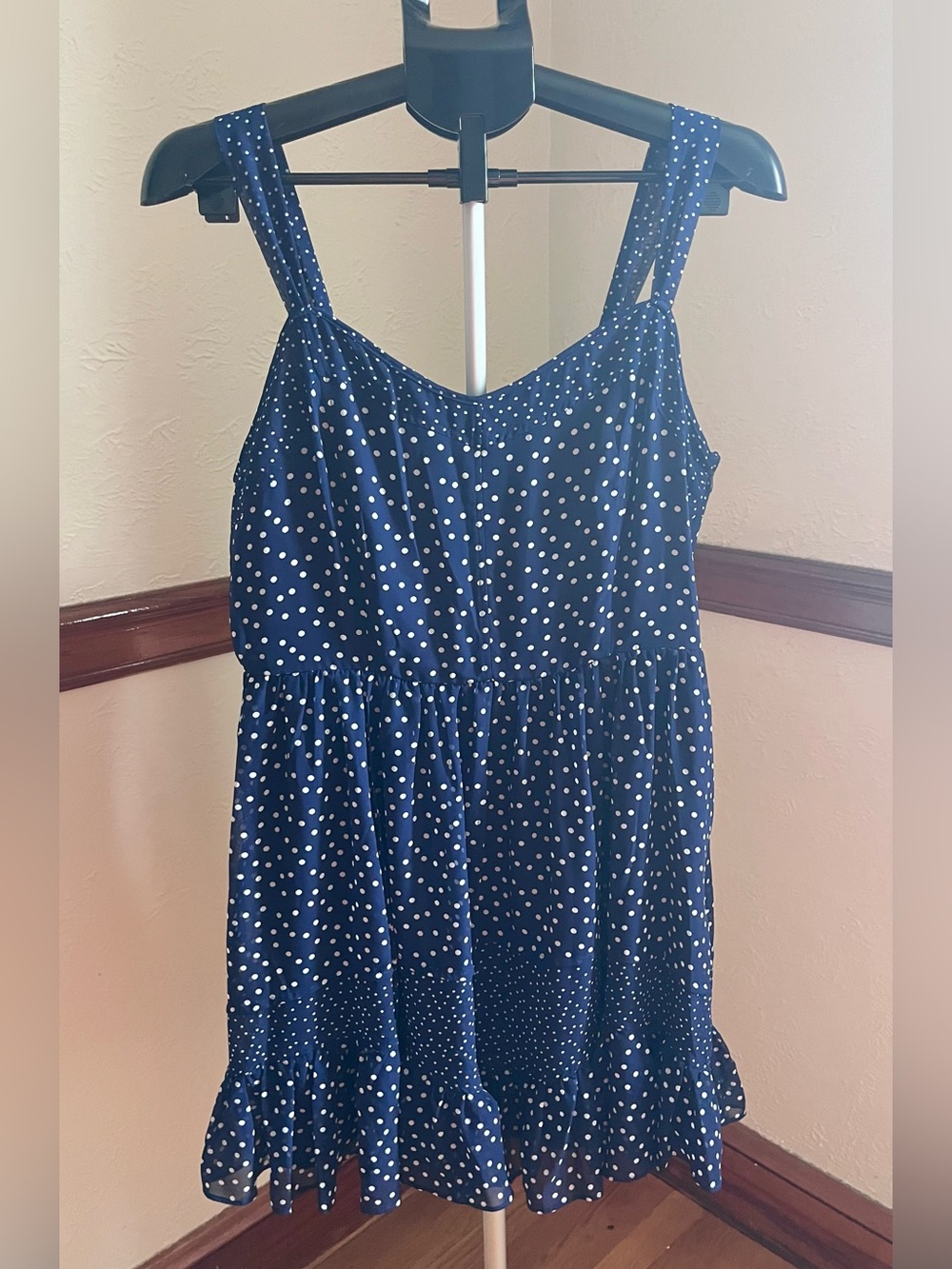 LC Lauren Conrad Navy and White Polka Dot Dress Size 16